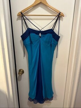 Laundry By Shelli Segal Teal and Navy Strapless Cocktail Dress